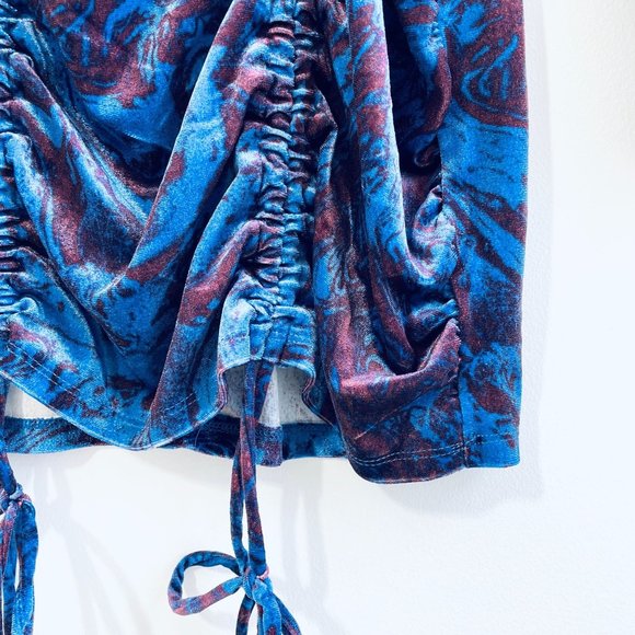 Wild Fable Woman Velvet Dress Medium Bodycon Blue Purple Long Sleeve Ruched Mini - Picture 6 of 14